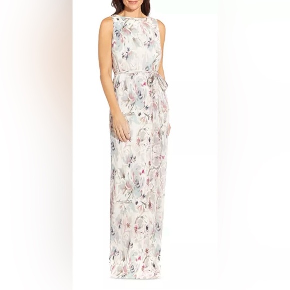 Aidan Mattox Floral Pleated Column Gown New Size 4 - Picture 4 of 9